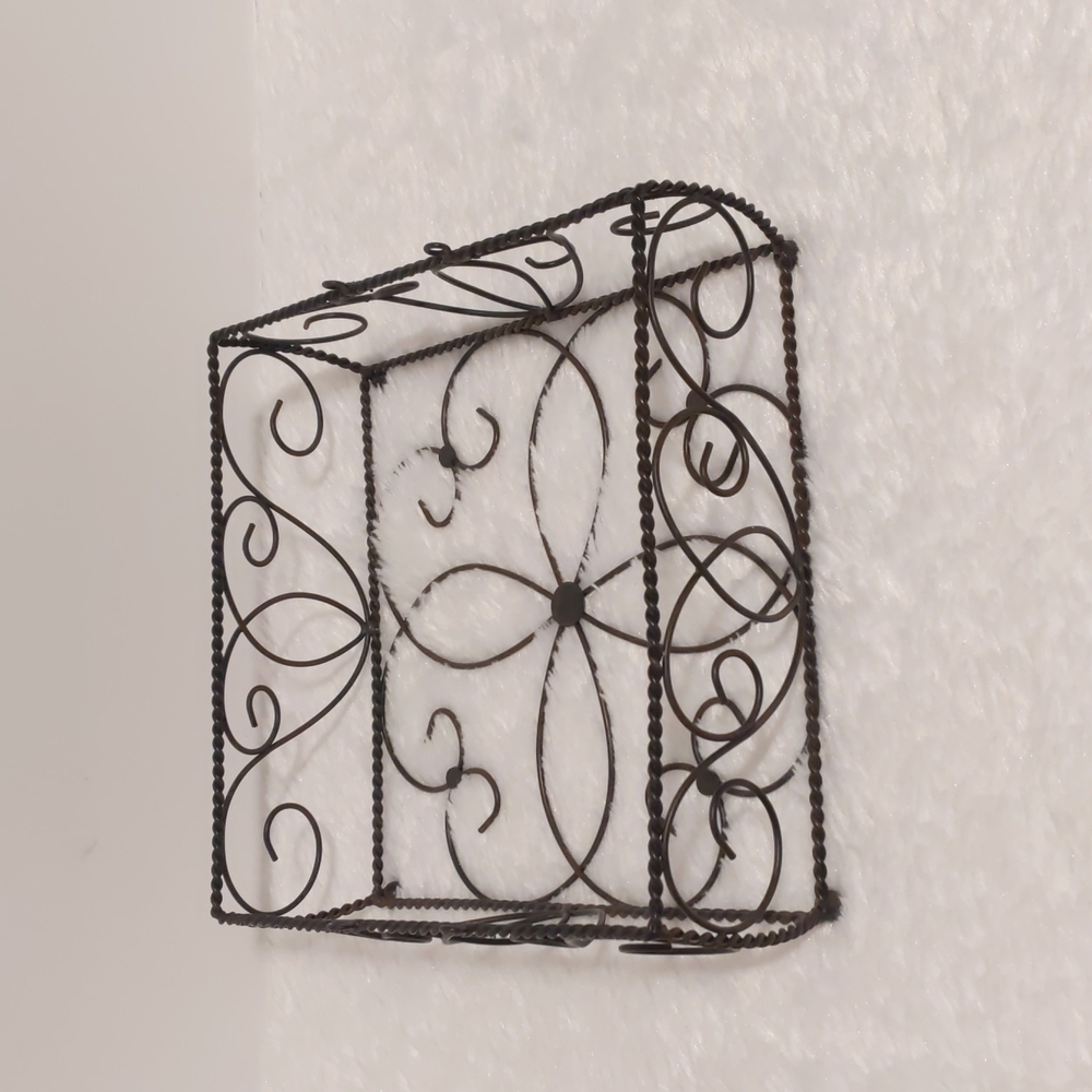 Metal Basket Square Shape Brown Unique Design Holds Napkins, Fruit